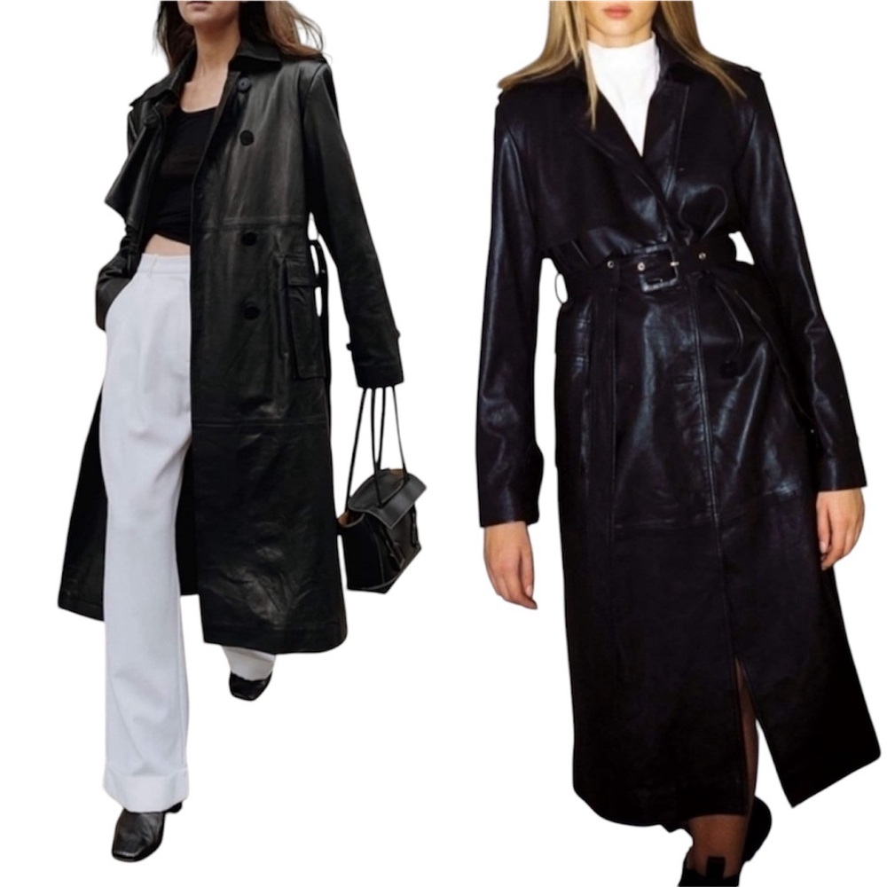 Rebecca Minkoff Black Leather Trench Coat - Picture 11 of 11